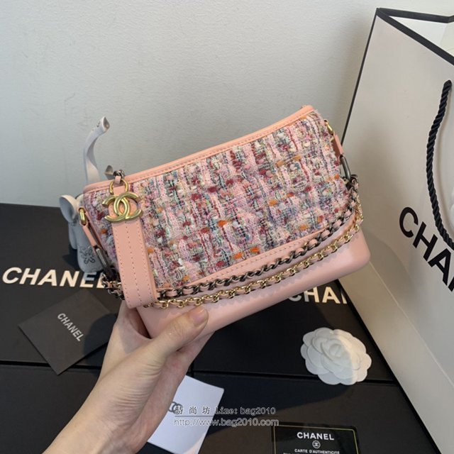 Chanel女包 91810 Gabrielle編織流浪包 小香2019新款 軟呢拼皮 香奈兒肩背包 香奈爾鏈條挎包  djc2613